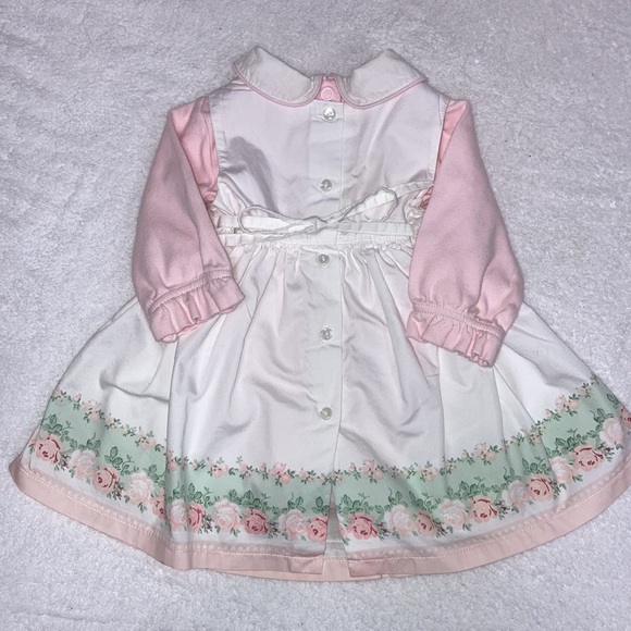 First impressions pinafore dress embroidered roses Peter Pan collar 0/3m - Picture 5 of 10